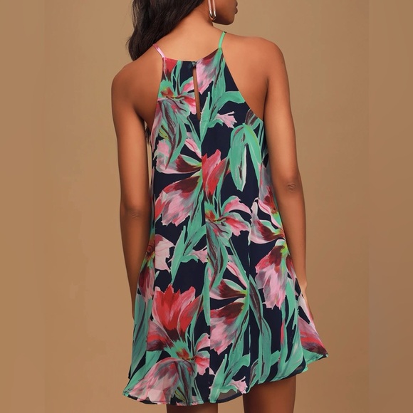 LULU’S Here and Luau Navy Multi Floral Swing Dress (w/tiny defect) Sz.S - Picture 3 of 14